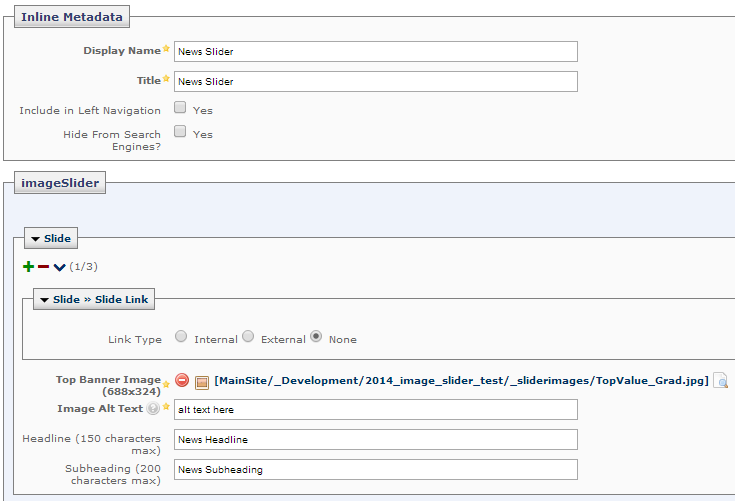 Inline and Slide Link sections