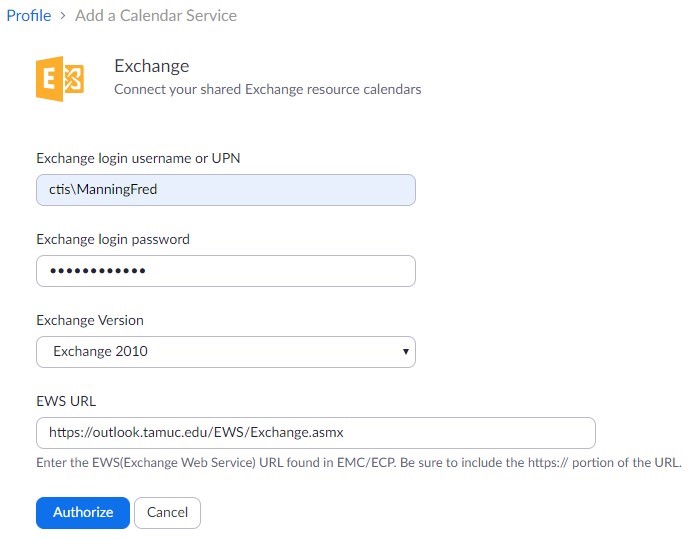 Zoom MS Exchange options