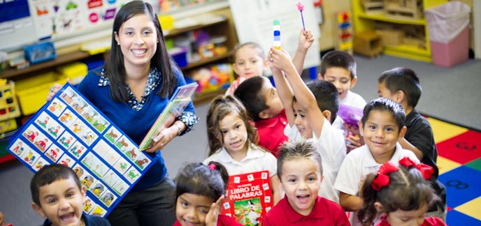 An education graduate with her preschool class