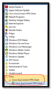 Using the in the start menu, click in the Cisco Anyconnect VPN Client