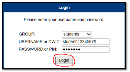 Login with student\ followed with your CWID, then your myleo password
