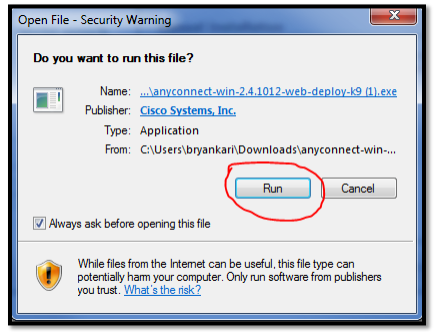 When this window appears, Click the Run Button