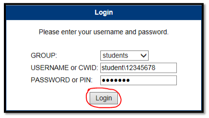 Enter student\ in front of your CWID, and then log in